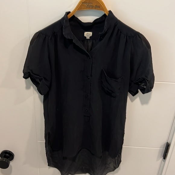 🇺🇸 Aritzia Wilfred black 100% silk short sleeve blouse size XXS - Picture 5 of 9